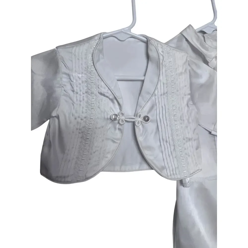 50s Phyllis Baby Wear White Satin Christening Baptism Suit Set Boys 6 Pc 3-6 M